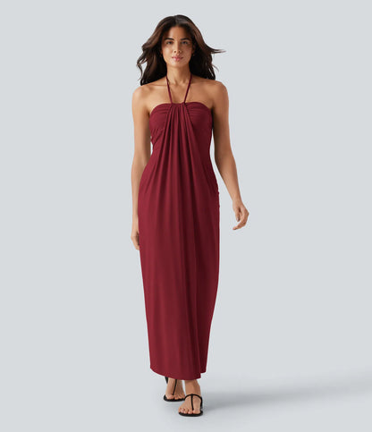 Korven Halter Tie Back Maxi Dress with Pockets