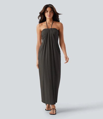 Korven Halter Tie Back Maxi Dress with Pockets