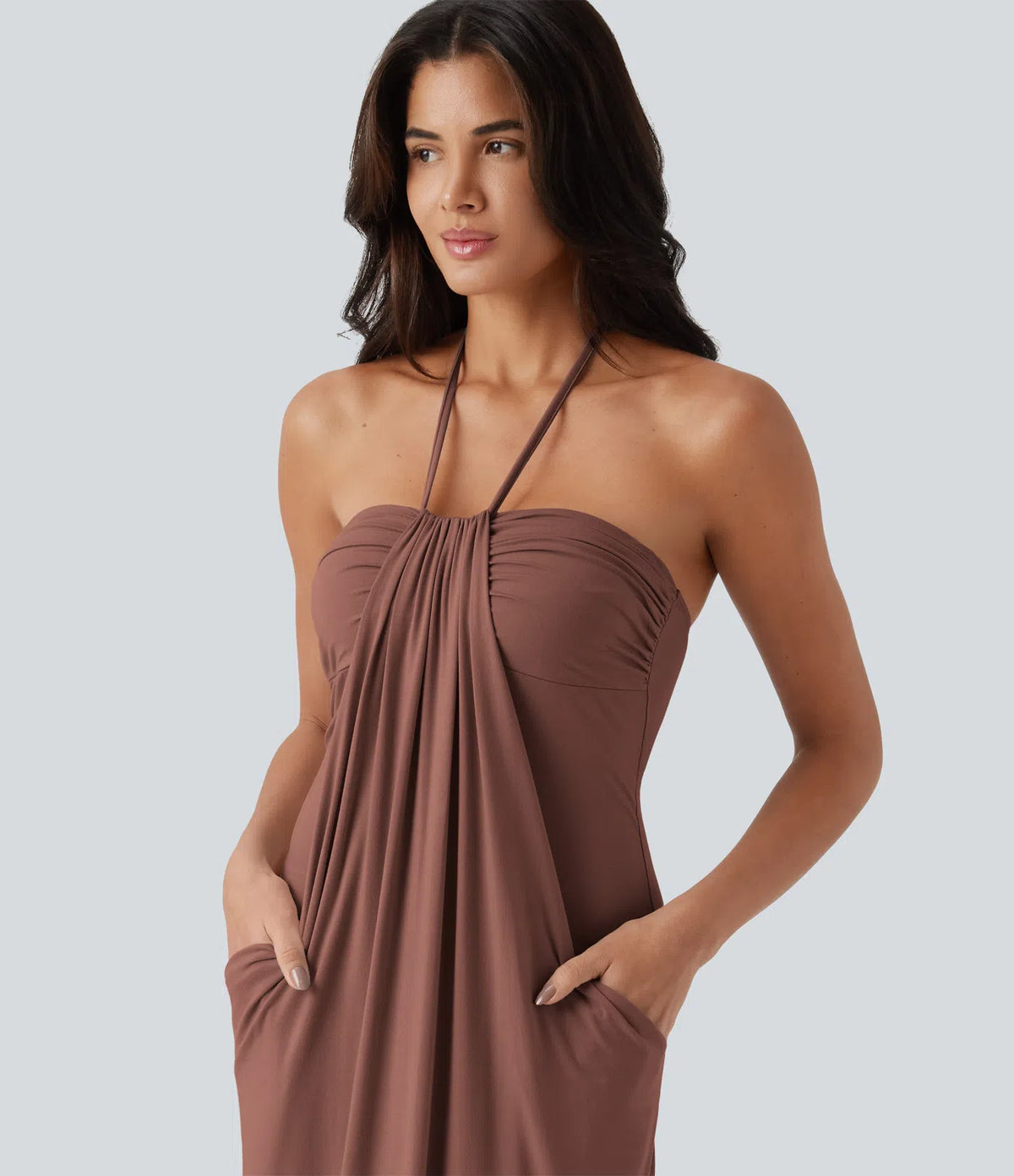Korven Halter Tie Back Maxi Dress with Pockets