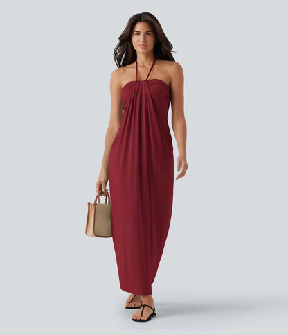 Korven Halter Tie Back Maxi Dress with Pockets