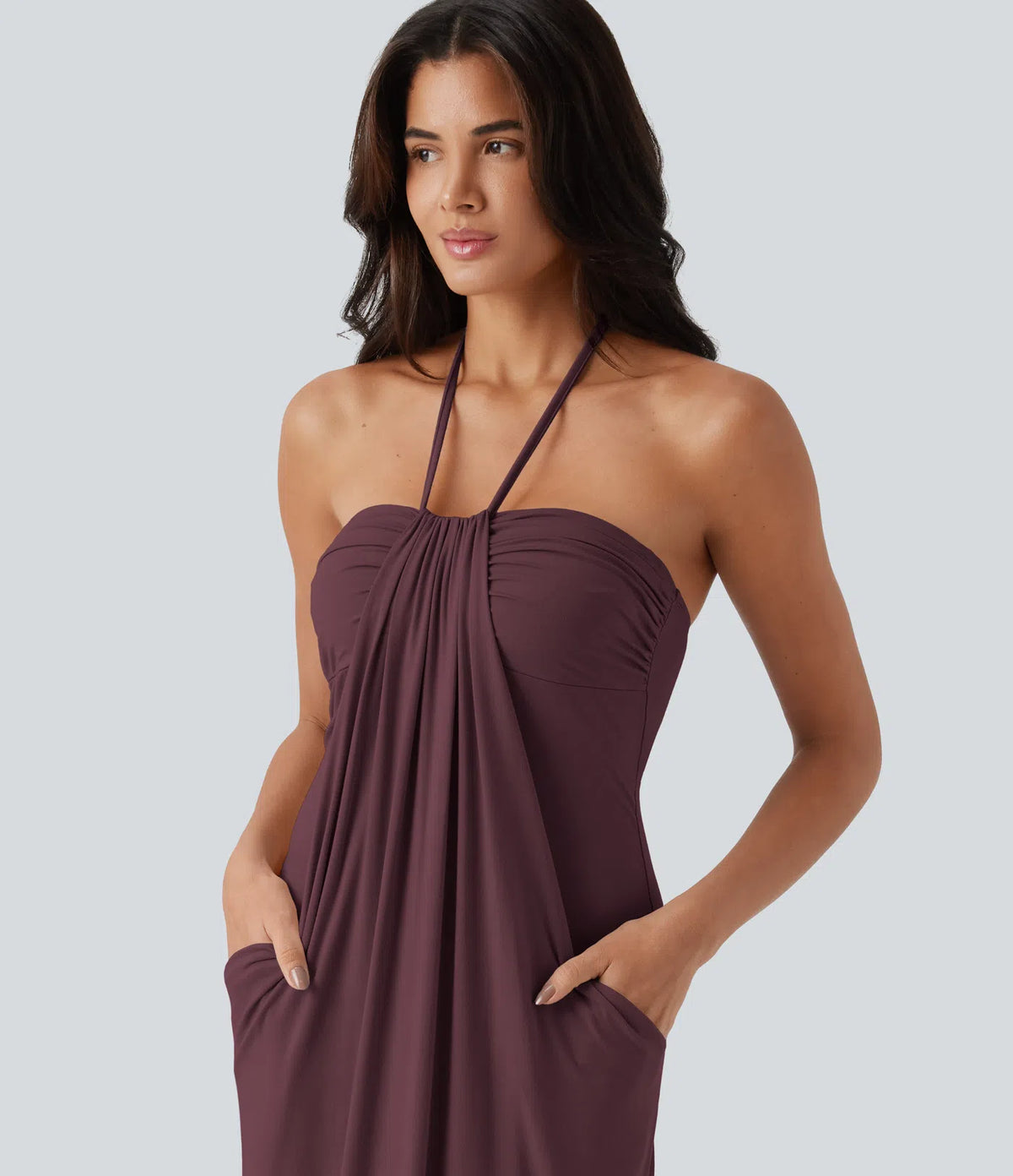 Korven Halter Tie Back Maxi Dress with Pockets