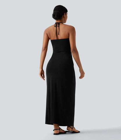 Korven Halter Tie Back Maxi Dress with Pockets