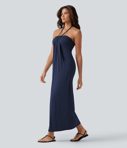 Korven Halter Tie Back Maxi Dress with Pockets