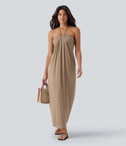 Korven Halter Tie Back Maxi Dress with Pockets