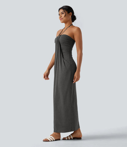 Korven Halter Tie Back Maxi Dress with Pockets