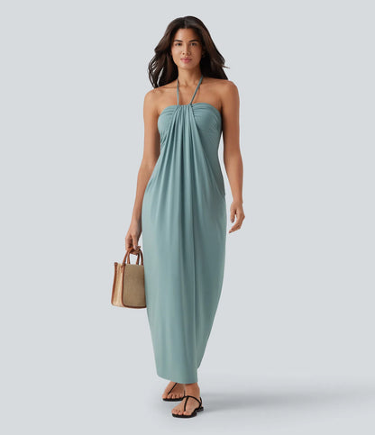 Korven Halter Tie Back Maxi Dress with Pockets