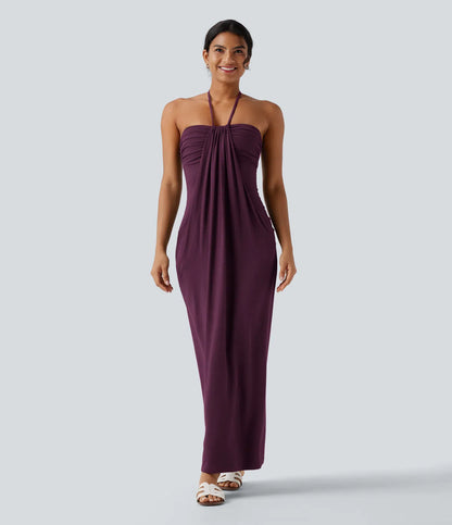 Korven Halter Tie Back Maxi Dress with Pockets
