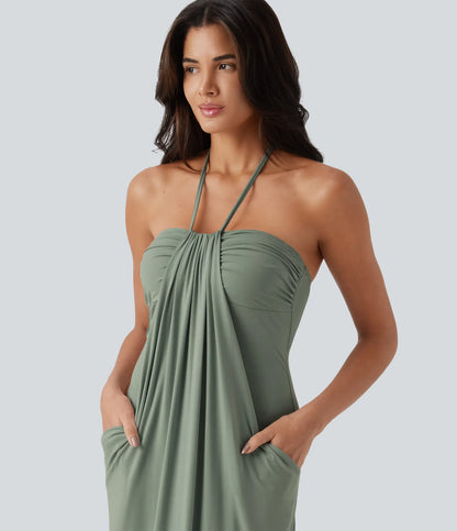 Korven Halter Tie Back Maxi Dress with Pockets