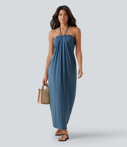 Korven Halter Tie Back Maxi Dress with Pockets