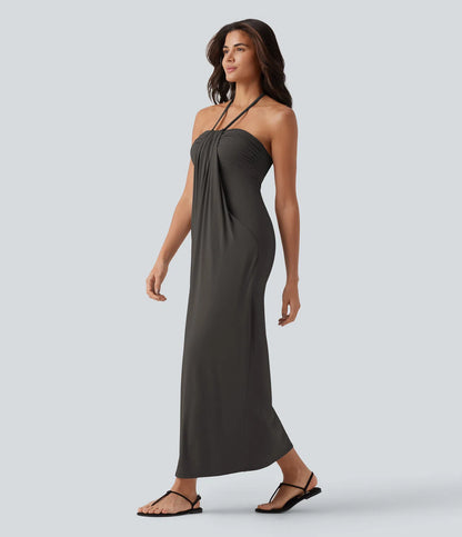 Korven Halter Tie Back Maxi Dress with Pockets