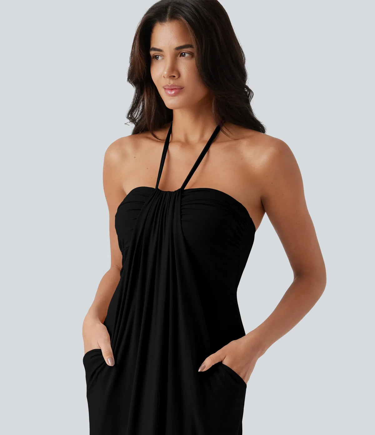 Korven Halter Tie Back Maxi Dress with Pockets