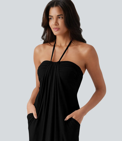 Korven Halter Tie Back Maxi Dress with Pockets