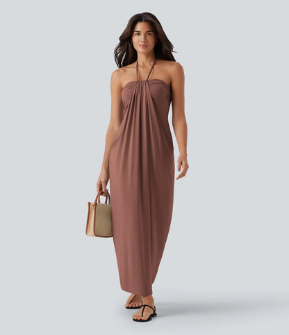 Korven Halter Tie Back Maxi Dress with Pockets