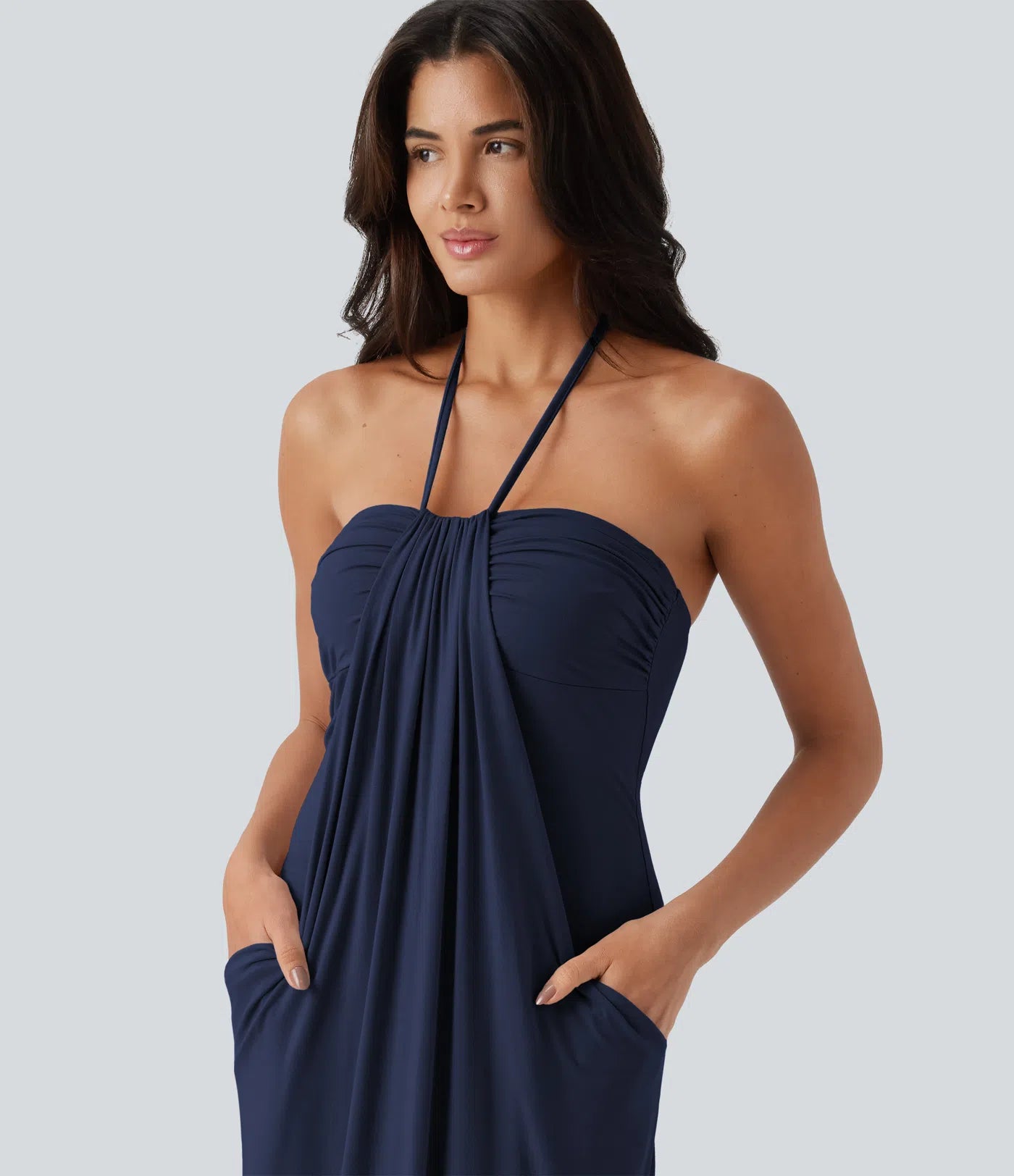 Korven Halter Tie Back Maxi Dress with Pockets