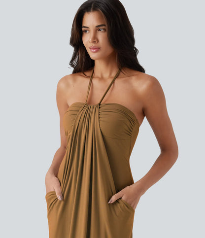 Korven Halter Tie Back Maxi Dress with Pockets