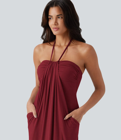 Korven Halter Tie Back Maxi Dress with Pockets