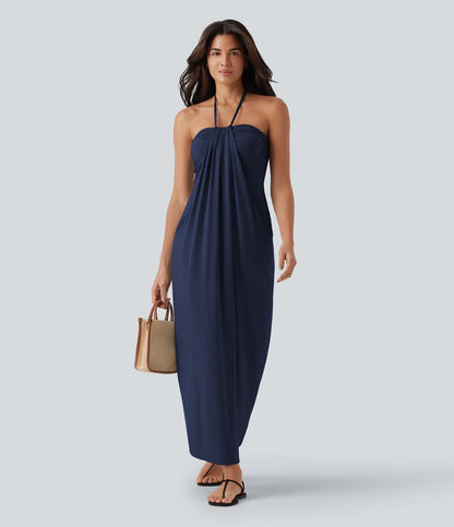 Korven Halter Tie Back Maxi Dress with Pockets
