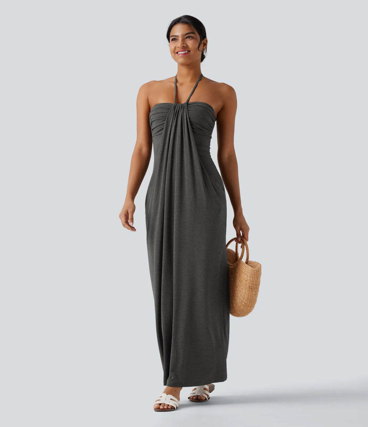 Korven Halter Tie Back Maxi Dress with Pockets