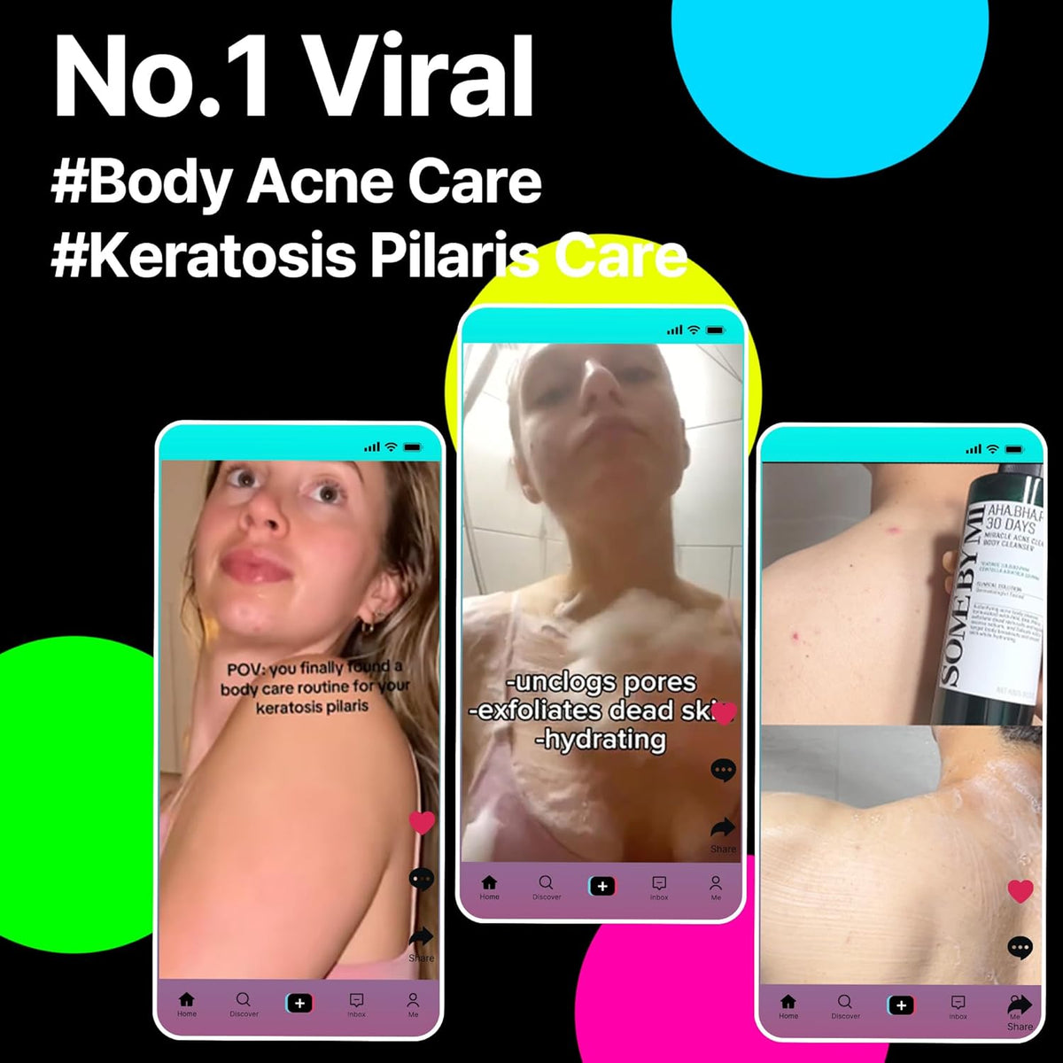 Korven AHA BHA PHA 30 Days Miracle Acne Clear Body Cleanser 13.5oz – Salicylic Acid & Tea Tree Acne Body Wash