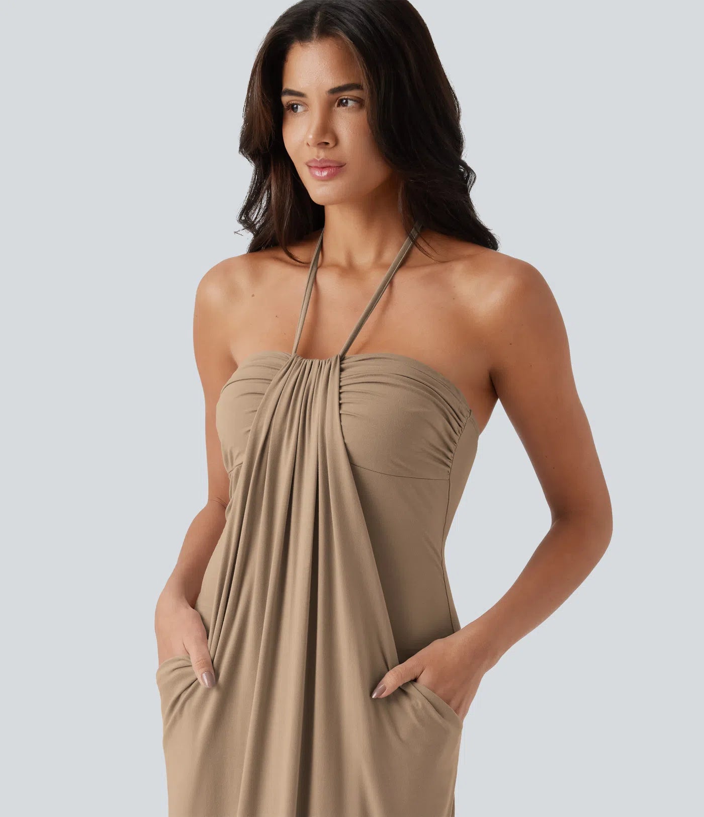 Korven Halter Tie Back Maxi Dress with Pockets