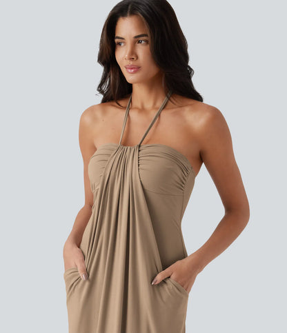 Korven Halter Tie Back Maxi Dress with Pockets