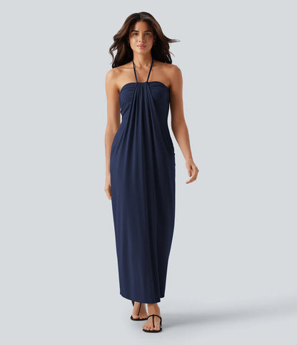 Korven Halter Tie Back Maxi Dress with Pockets