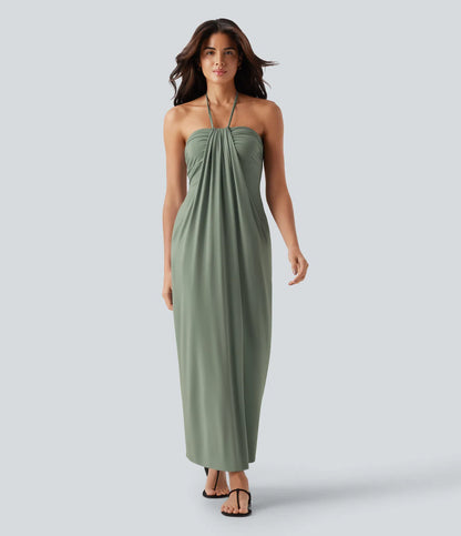 Korven Halter Tie Back Maxi Dress with Pockets