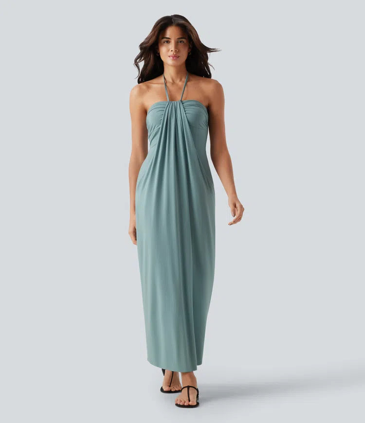 Korven Halter Tie Back Maxi Dress with Pockets