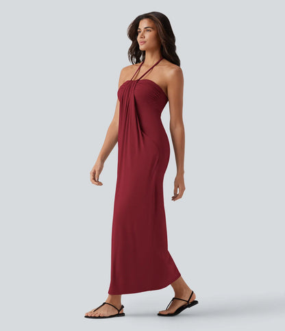 Korven Halter Tie Back Maxi Dress with Pockets
