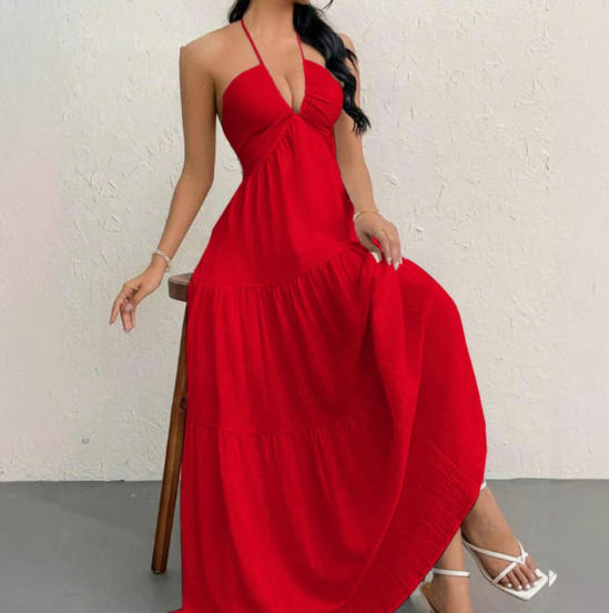 Strapless Sexy Backless Tie-Up Casual Halter Neck Dress