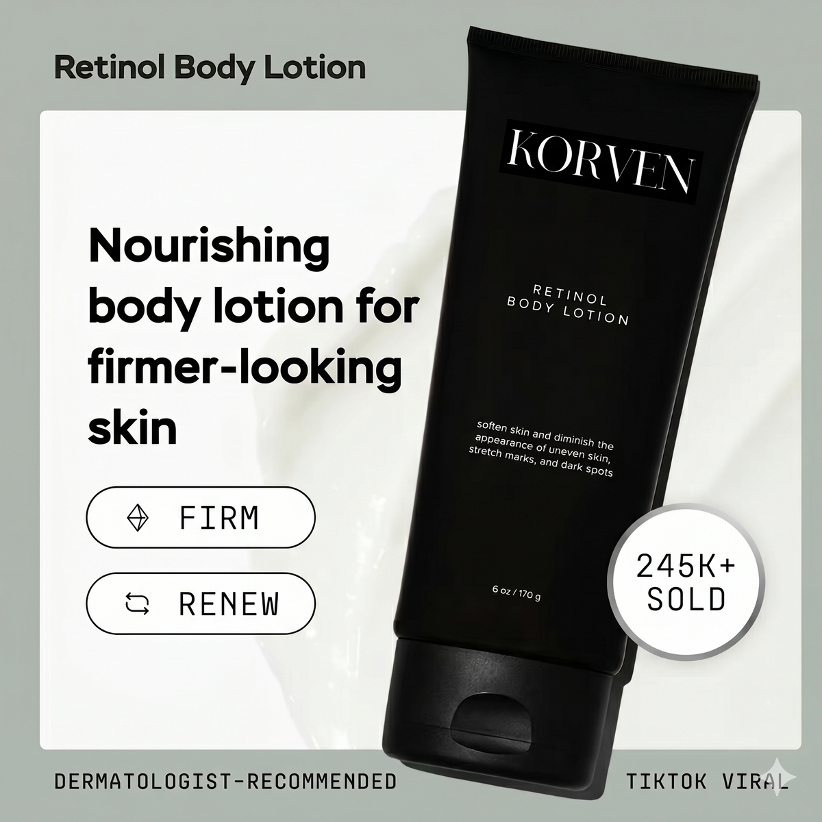Korven Retinol Body Lotion – Firming Lotion with Ceramides & Shea Butter