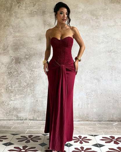 Elegant Bodycon Strapless Corset with Ruched Detail Evening Gown Dress