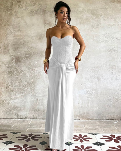 Elegant Bodycon Strapless Corset with Ruched Detail Evening Gown Dress