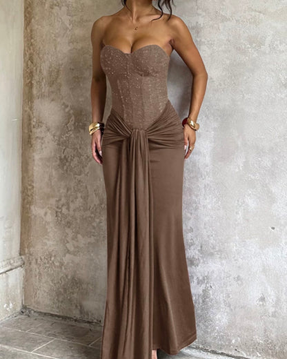 Elegant Bodycon Strapless Corset with Ruched Detail Evening Gown Dress