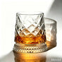 YWDL 360° Rotatable Whiskey Tumbler with Glass Base Embossed Crystal Whisky Glass Spinning Cup for Rum Cocktail Bar Party Gift